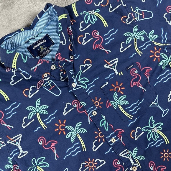 Chubbies Neon Flamingo Short Sleeve Button  Shirt Men's Size XXL Hawaiian - Picture 1 of 10